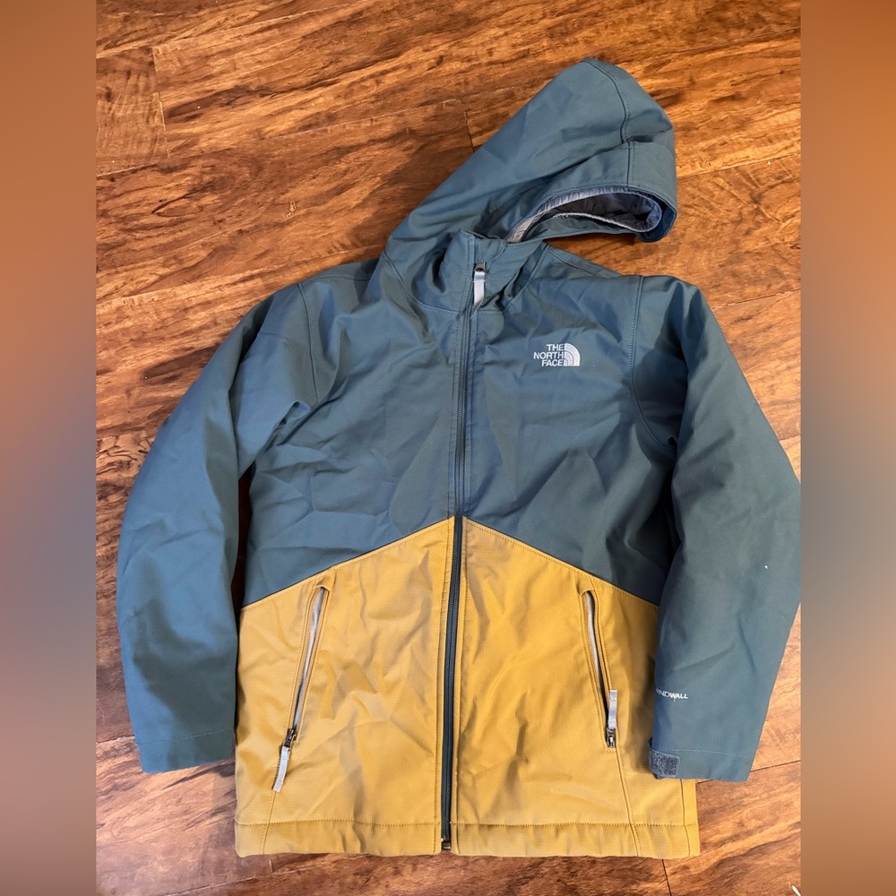 NORTH FACE Boys Apex Elevation Windwall Hooded Jacket Sz M (10-12)Green/yellow